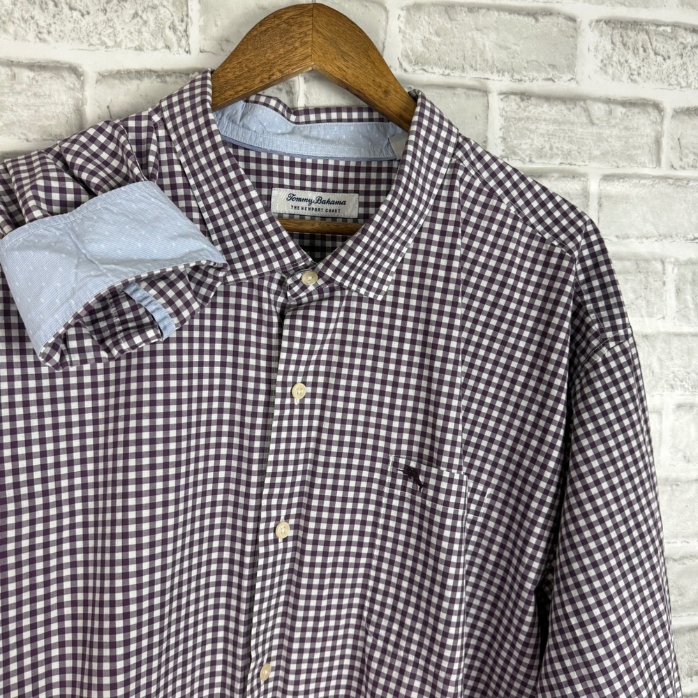 Tommy Bahama Newport Coast Purple Gingham Pima Cotton Shirt Mens 3XLB Tall